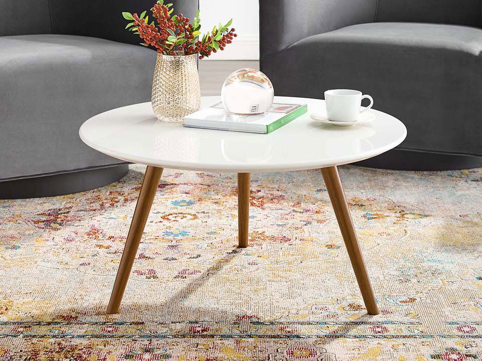 Scout Round Mcm Coffee Table With White Top | Modern Digs In White Triangular Coffee Tables (View 6 of 15)