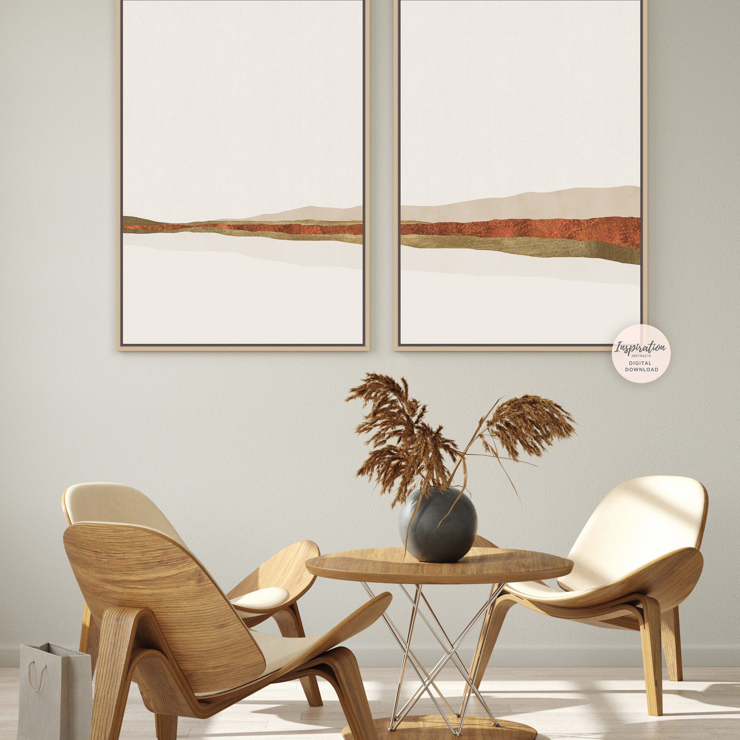 Set Of 2 Minimal Landscape Paintings, Printable Art, Large Intended For Landscape Wall Art (View 3 of 15)