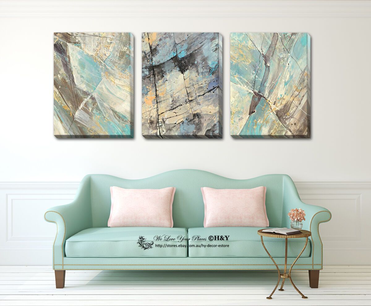 Set Of 3 Abstract Stretched Canvas Prints Framed Wall Art Intended For Modern Framed Art Prints (Photo 9 of 15)