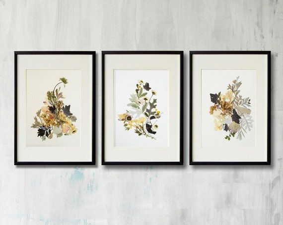 Set Of 3 Framed Prints Plant Art Contemporary Art Dry Flower Throughout Flower Framed Art Prints (View 13 of 15)