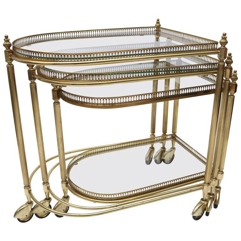Set Of Three Brass Nesting Tables In The Style Of Maison For Antique Gold Nesting Coffee Tables (View 13 of 15)