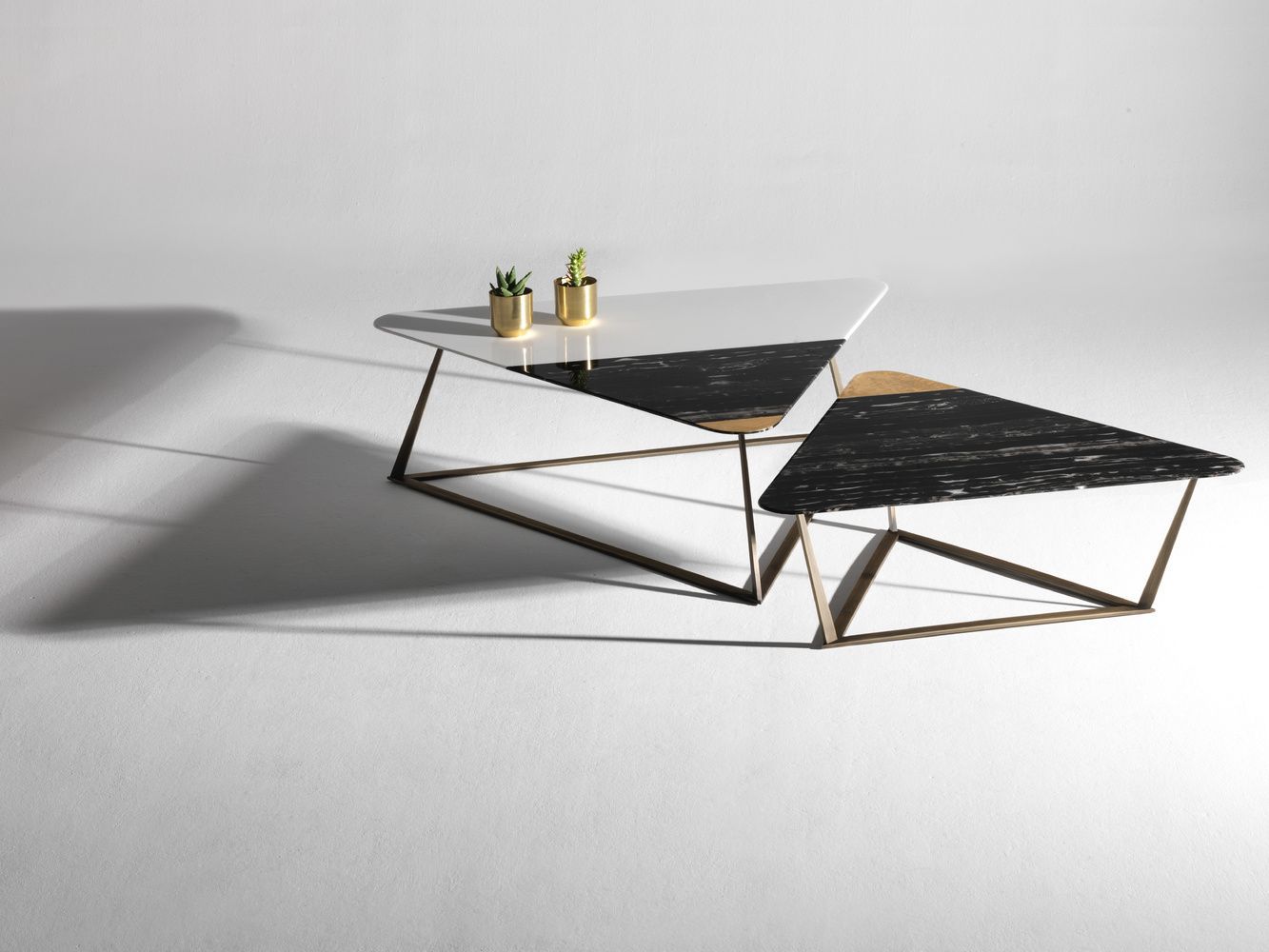 Set Of Triangle Marble Tables, Port Black And White Regarding Geometric White Coffee Tables (View 12 of 15)
