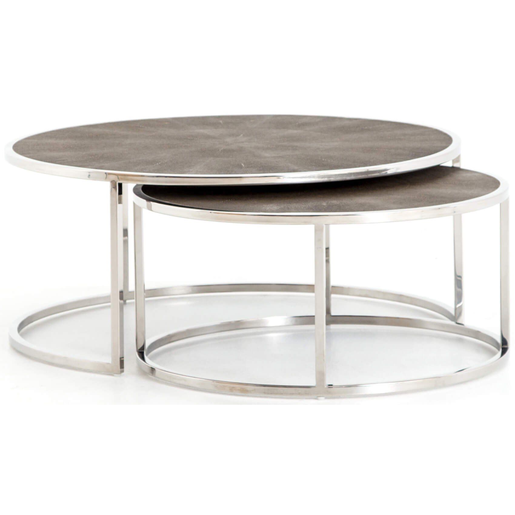 Shagreen Nesting Coffee Table, Stainless Steel | Stainless Intended For Silver Stainless Steel Coffee Tables (View 3 of 15)