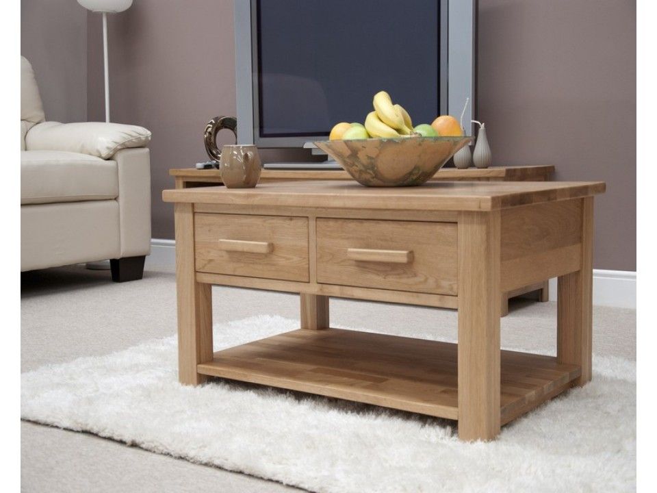 Sherwood Deluxe Oak 3ft X 2ft 2 Drawer Coffee Table Pertaining To 2 Drawer Coffee Tables (Photo 5 of 15)