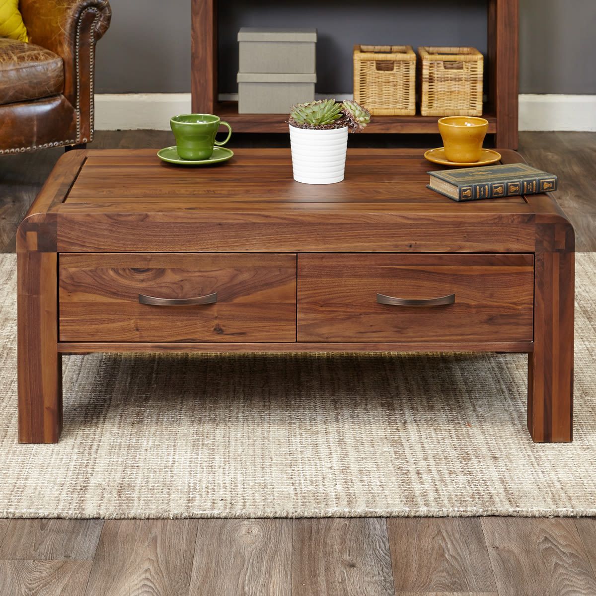 Shiro Walnut Four Drawer Coffee Table Was £505.00 Now £395 Inside Hand Finished Walnut Coffee Tables (Photo 1 of 15)