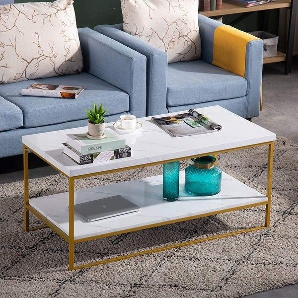 Shop 2 Layer Faux Marble Top Rectangular Coffee Table In Faux Marble Coffee Tables (View 8 of 15)