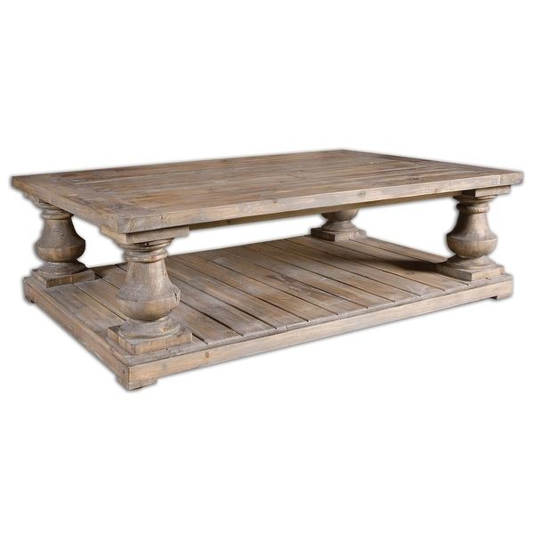 Shop 60" Carlough Rustic Stone Gray Salvaged Fir Wood Regarding Gray Driftwood And Metal Coffee Tables (Photo 12 of 15)
