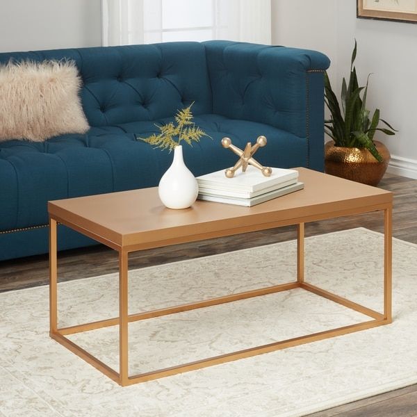 Shop Abbyson Durham Antiqued Gold Wood Coffee Table – On In Walnut Wood And Gold Metal Coffee Tables (View 12 of 15)