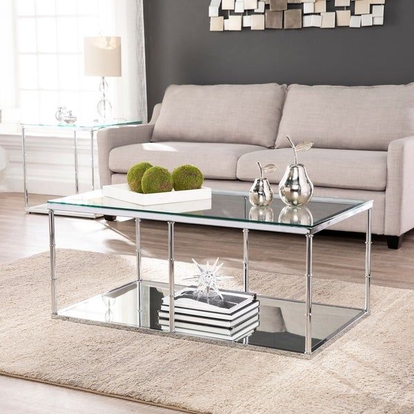 Shop Adelaide Glass Cocktail Table W/ Mirrored Shelf Throughout Mirrored Cocktail Tables (View 3 of 15)