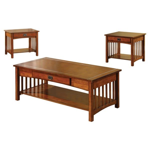 Shop Furniture Of America Nash Mission Style 3 Piece Regarding Metal And Mission Oak Coffee Tables (View 14 of 15)