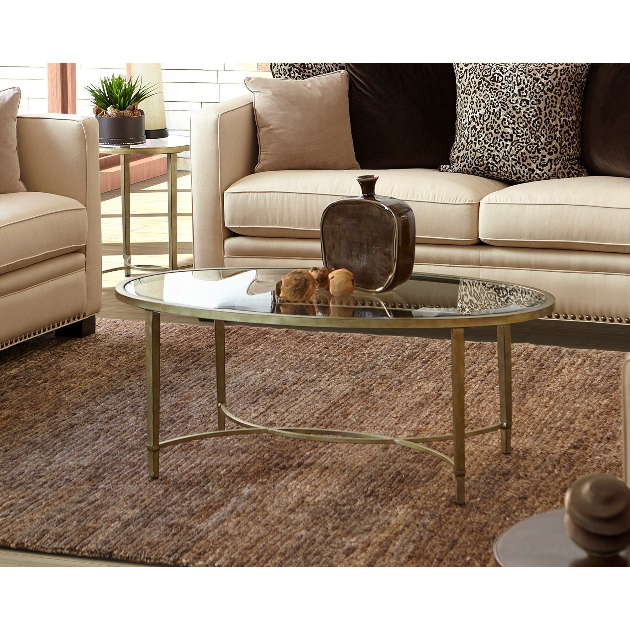 Shop Gracewood Hollow Derada Contemporary Gold Tinted Pertaining To Antique Silver Aluminum Coffee Tables (View 4 of 15)