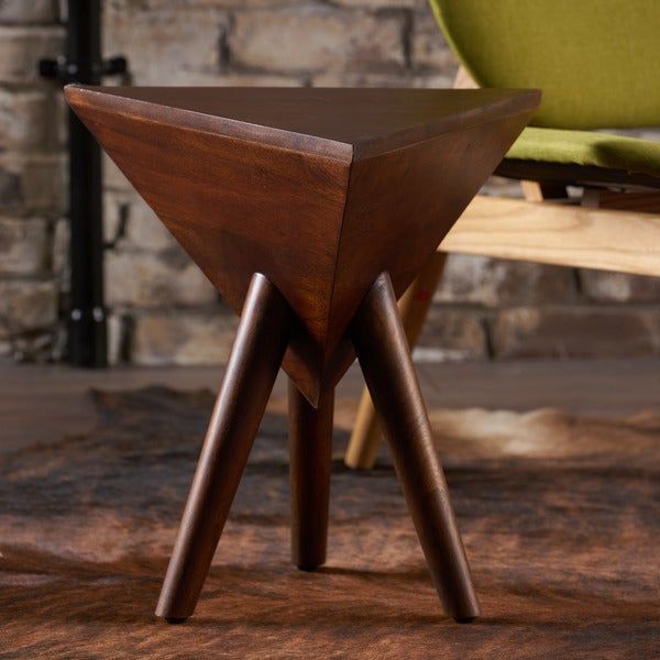Shop Lavro Solid Mango Wood Triangle End Table For Pecan Brown Triangular Coffee Tables (View 12 of 15)