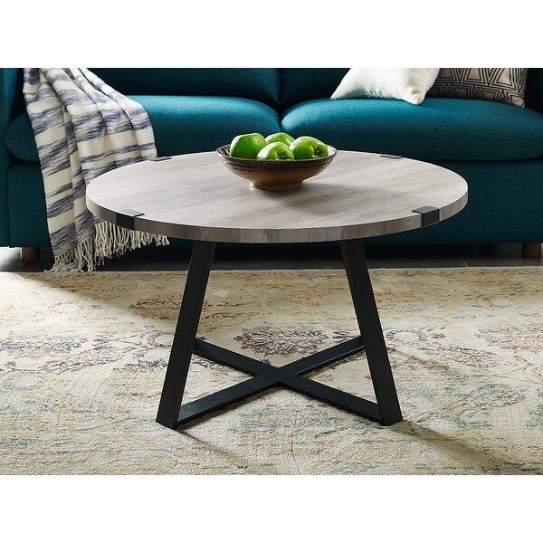 Shop Offex 30" Urban Industrial Style Metal Wrap Round Pertaining To Gray Wood Black Steel Coffee Tables (View 1 of 15)