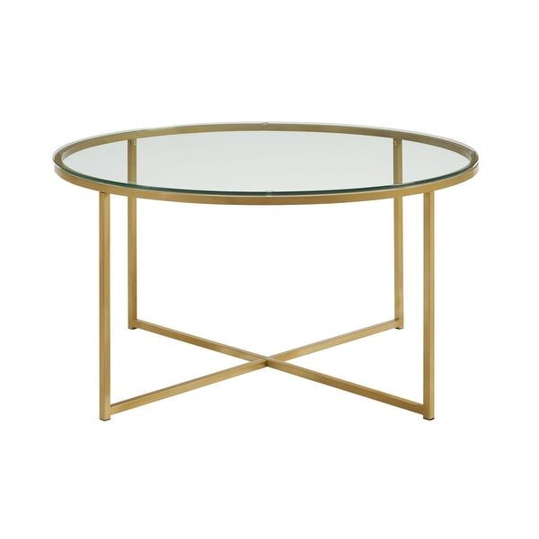 Shop Offex 36" Round Glass Coffee Table With Metal X Base Regarding Geometric Glass Top Gold Coffee Tables (View 13 of 15)