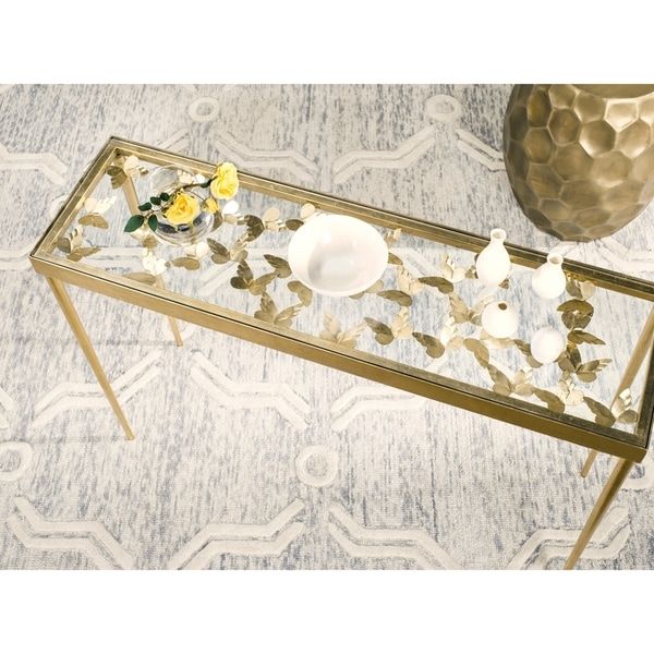 Shop Safavieh Rosalie Antique Gold Leaf Butterfly Console In Antiqued Gold Leaf Coffee Tables (View 6 of 15)