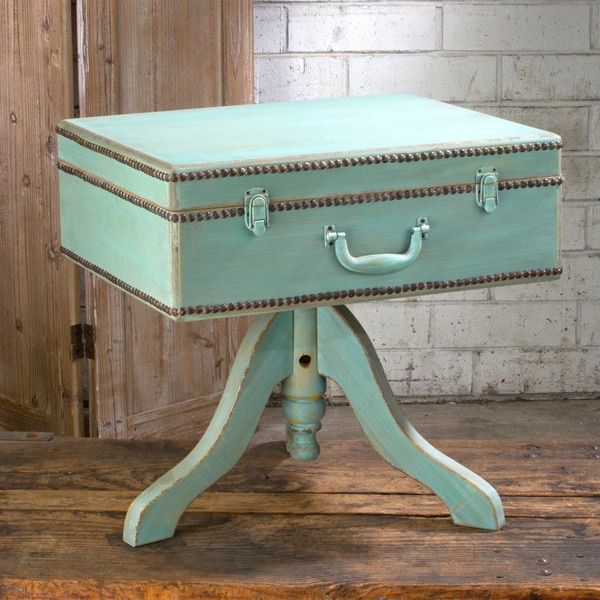 Shop Teal Blue Wood Vintage Suitcase Table – Free Shipping Pertaining To Antique Blue Wood And Gold Coffee Tables (View 7 of 15)
