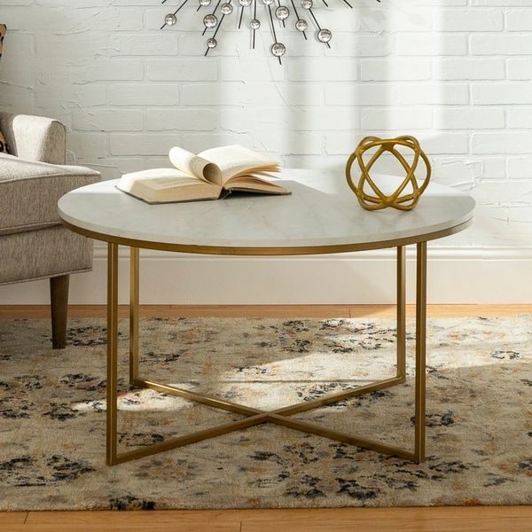 Silver Orchid Helbling 36 Inch Round Coffee Table With Pertaining To White Marble Gold Metal Coffee Tables (View 3 of 15)