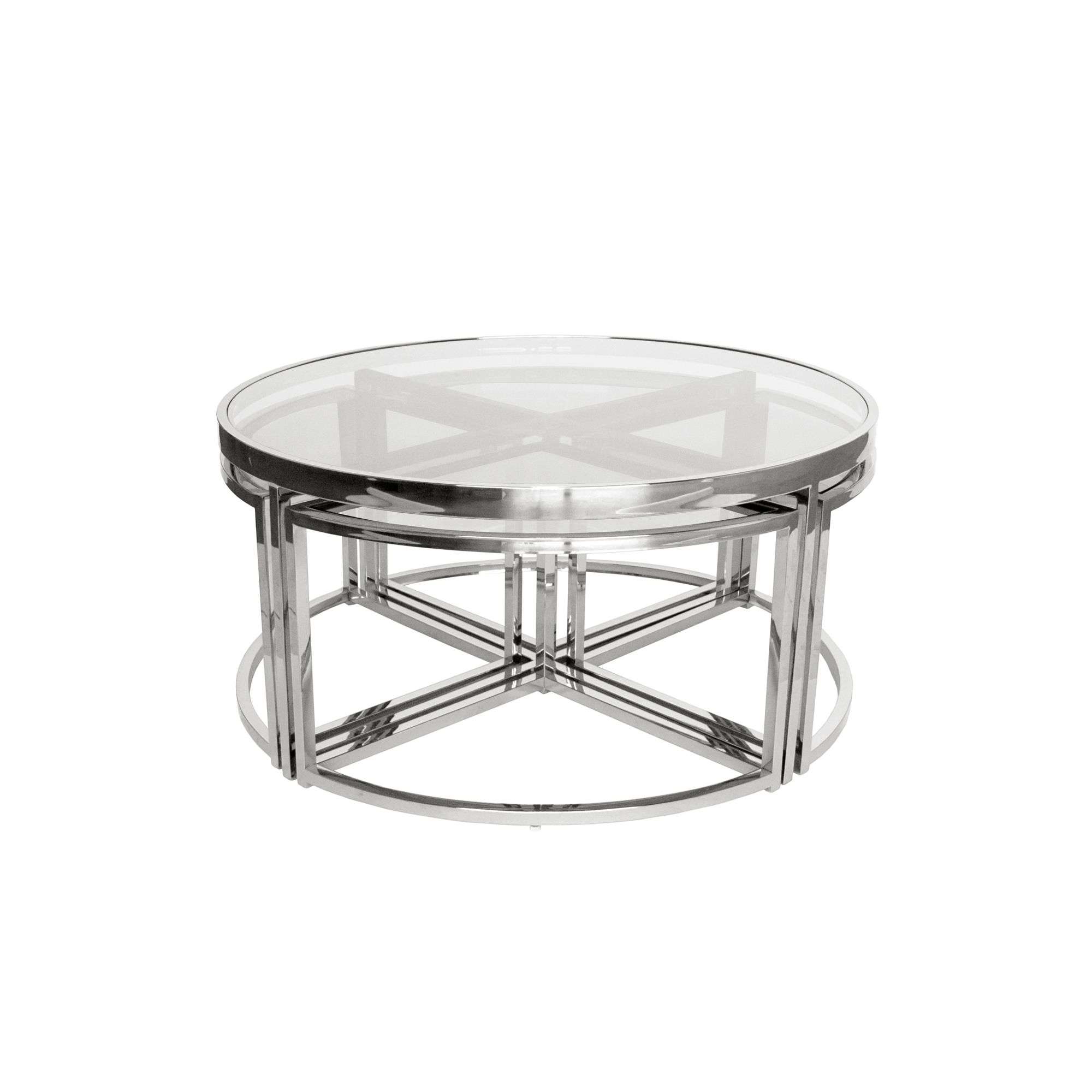 Silver Perugia Nesting Coffee Table – Clear Glass – Darcy For Clear Coffee Tables (View 8 of 15)