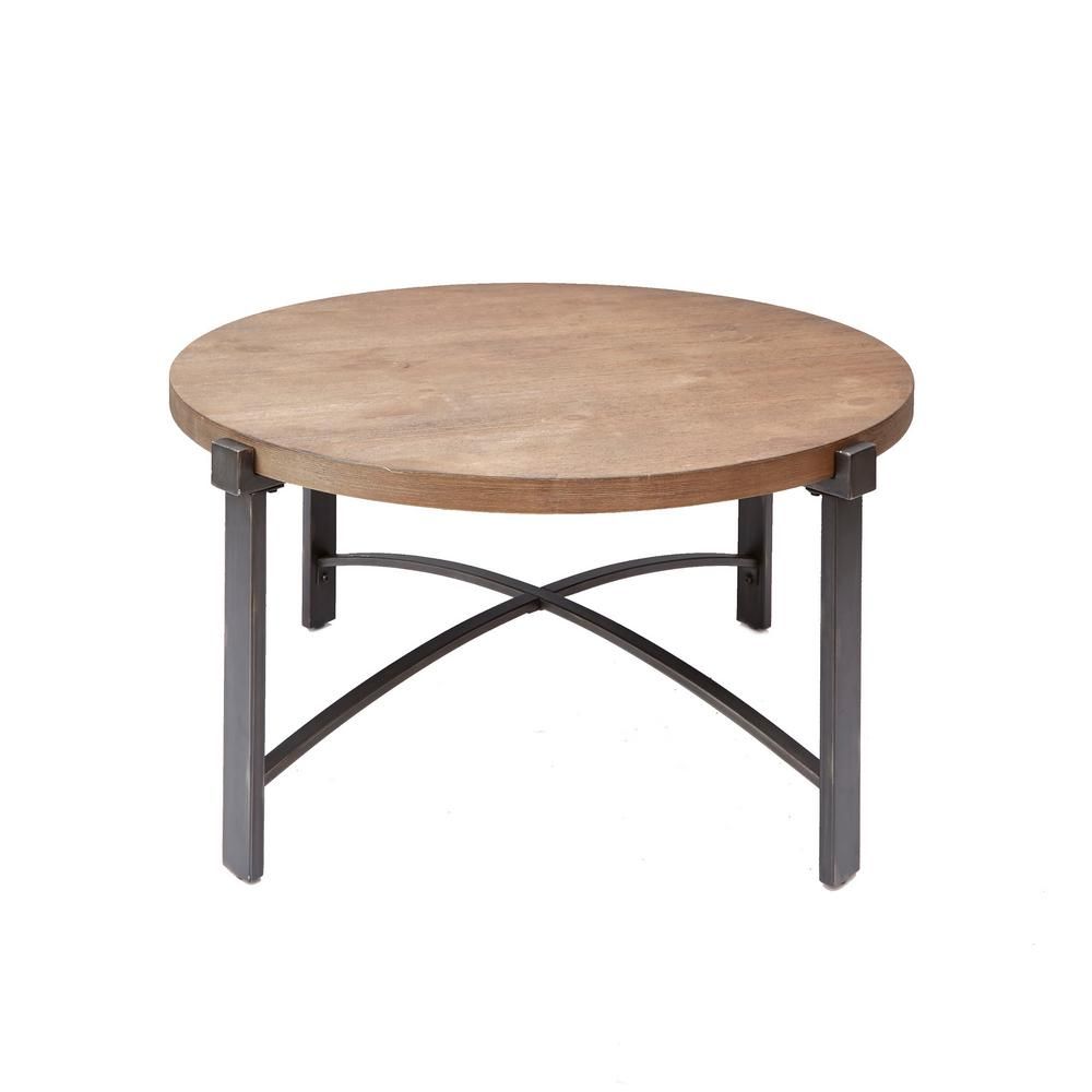Silverwood Lewis Gray And Brown Round Wood Top Coffee For Gray Wood Black Steel Coffee Tables (View 15 of 15)