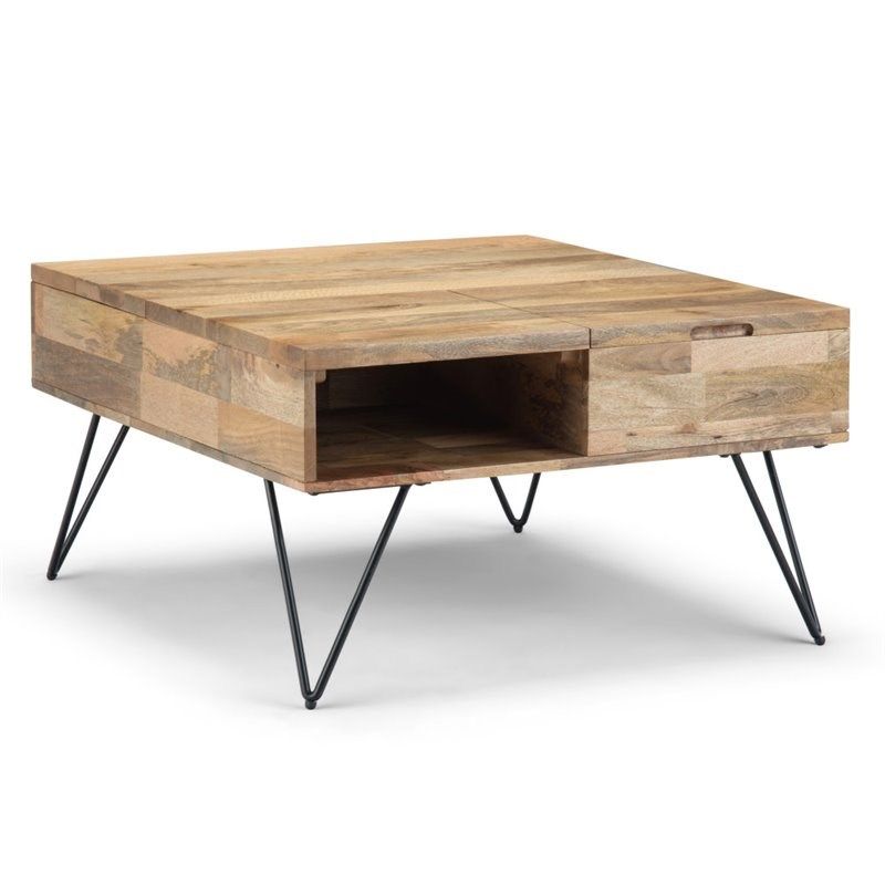 Simpli Home Hunter Solid Mango Wood Lift Top Square Coffee Within Natural Mango Wood Coffee Tables (View 4 of 15)