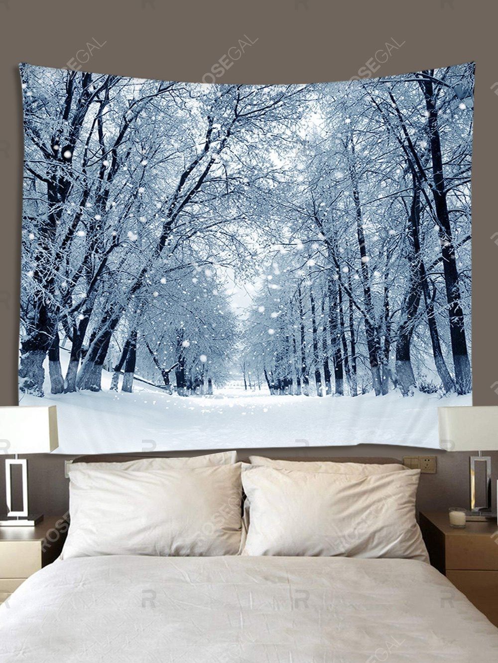 Snow Forest Road Print Tapestry Wall Hanging Art Decor Within Snow Wall Art (View 3 of 15)