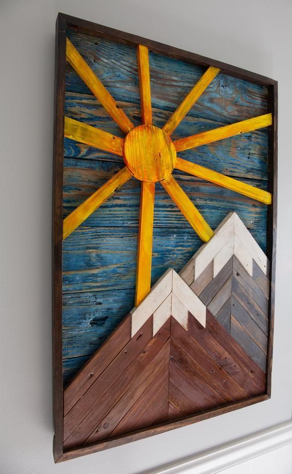 Snowy Mountains And Sun Reclaimed Wood Art Piece (View 7 of 15)