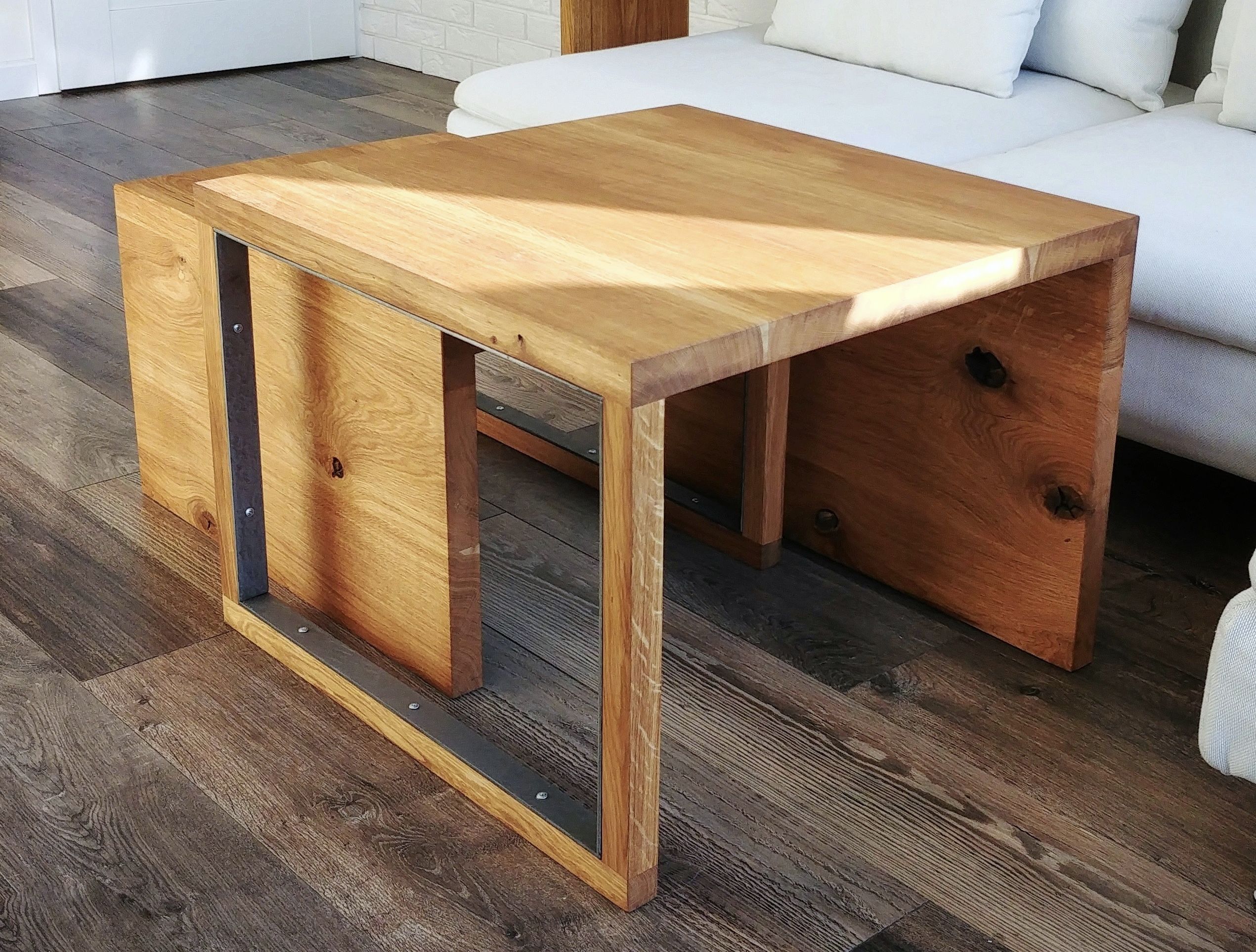 Solid Oak Wood Coffee Table With Steel Frame | Coffee Pertaining To Metal And Oak Coffee Tables (View 12 of 15)