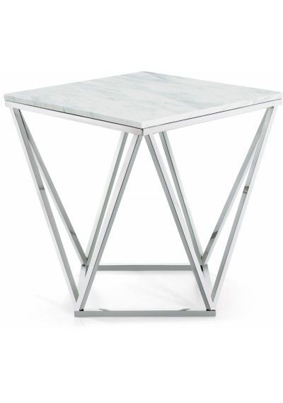 Square White Marble Geometric Silver Base Coffee Table Inside Geometric White Coffee Tables (View 9 of 15)