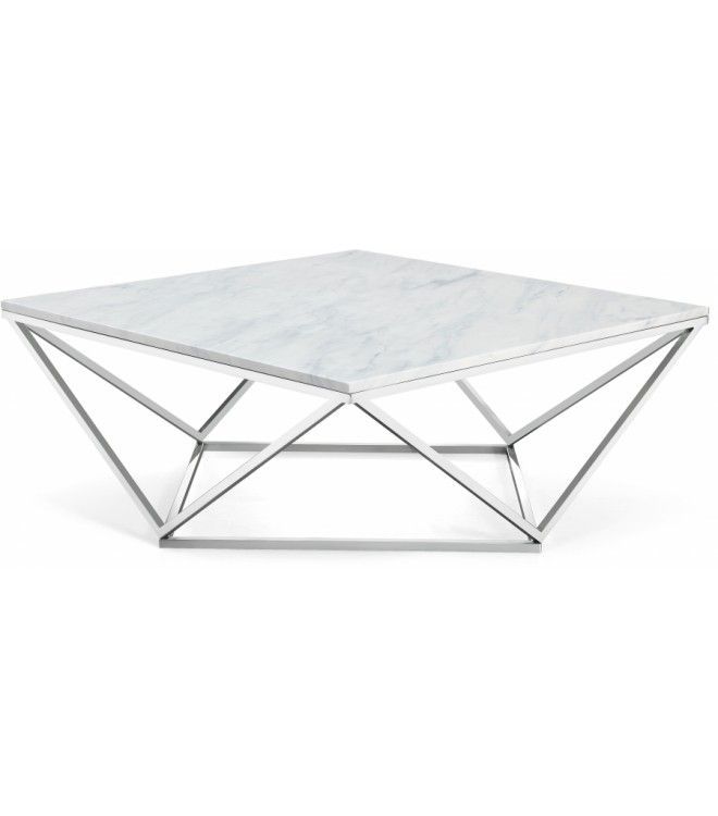 Square White Marble Geometric Silver Base Coffee Table With Regard To Geometric White Coffee Tables (View 5 of 15)