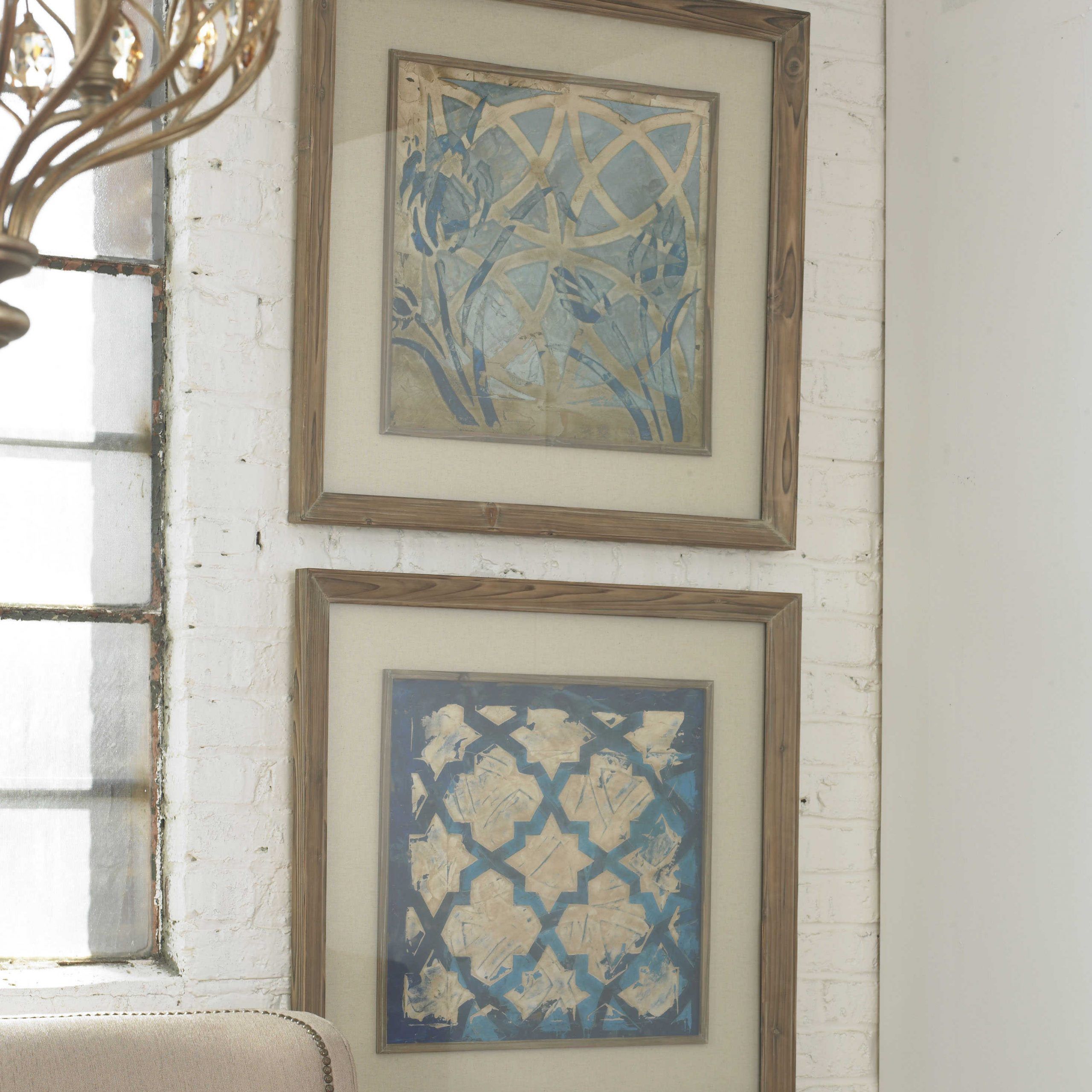 Stained Glass Indigo Framed Prints, S/2 | Uttermost For Minimalism Framed Art Prints (View 8 of 15)