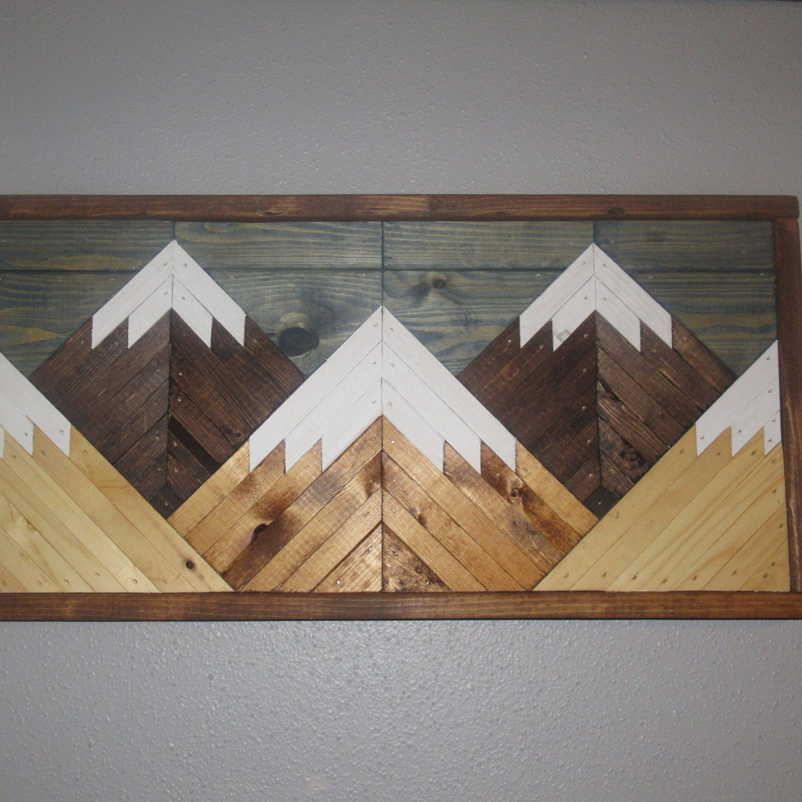 Stained Mountain Tops Single Piece. Reclaimed Wood Wall Art (View 9 of 15)