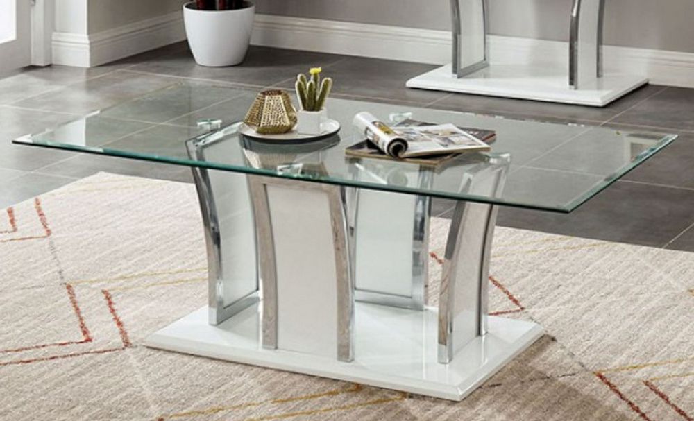 Staten Glossy White Wood Coffee Tablefurniture Of America Inside White Gloss And Maple Cream Coffee Tables (Photo 4 of 15)