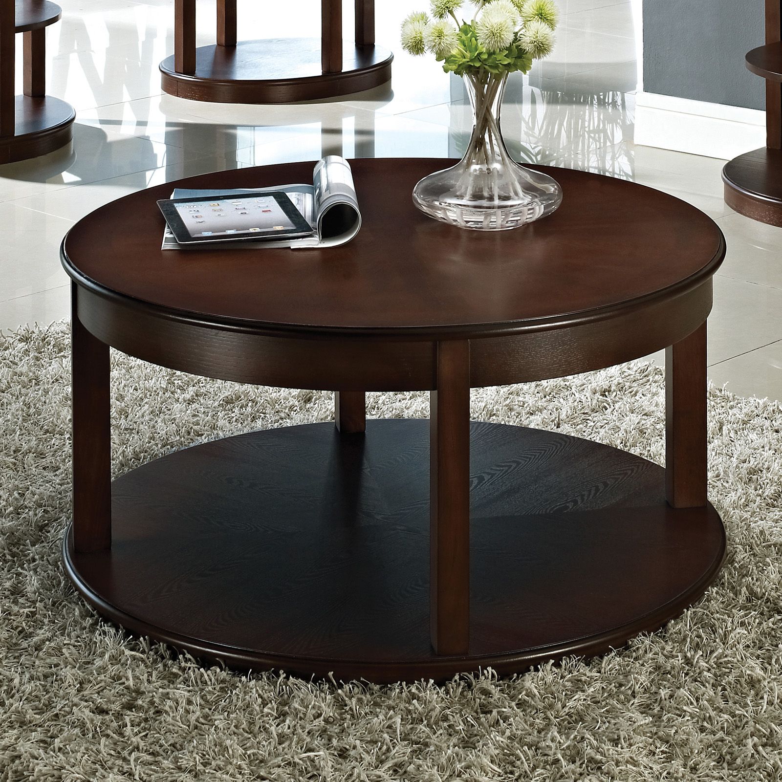 Steve Silver Crestview Round Espresso Wood Spinning Coffee Intended For Silver Coffee Tables (View 3 of 15)