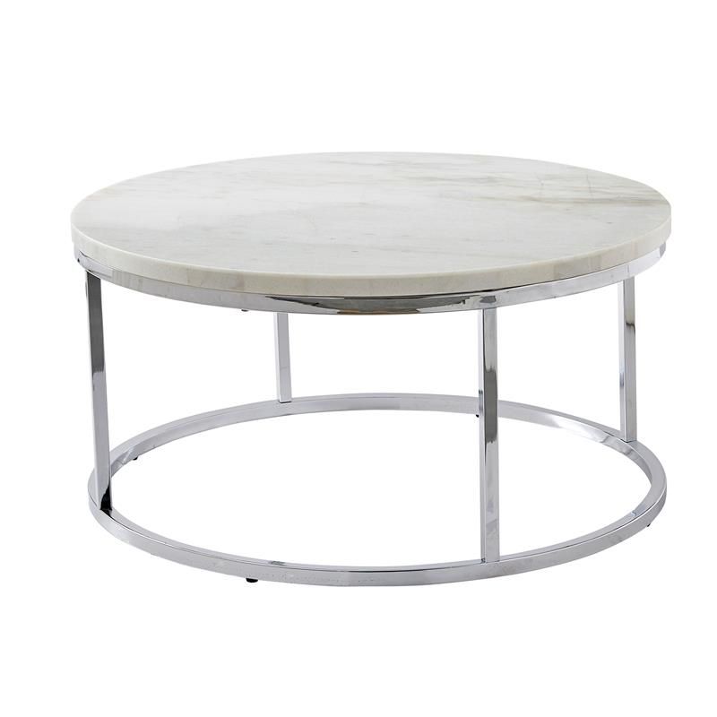 Steve Silver Echo White Marble And Chrome Metal Round In White Marble Gold Metal Coffee Tables (View 11 of 15)