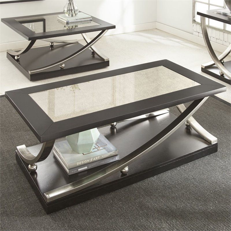 Steve Silver Ramsey Mirrored Top Coffee Table With Casters With Regard To Silver And Acrylic Coffee Tables (View 6 of 15)