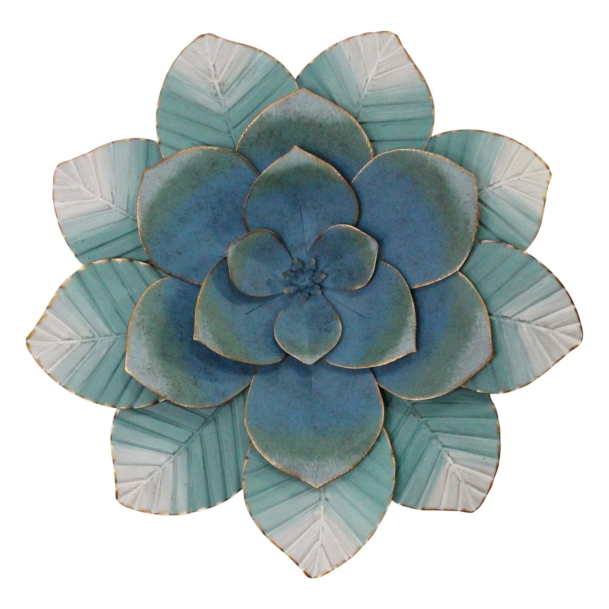 Stratton Home Decor Blue Ombre Metal Flower Wall Decor With Flowers Wall Art (View 3 of 15)