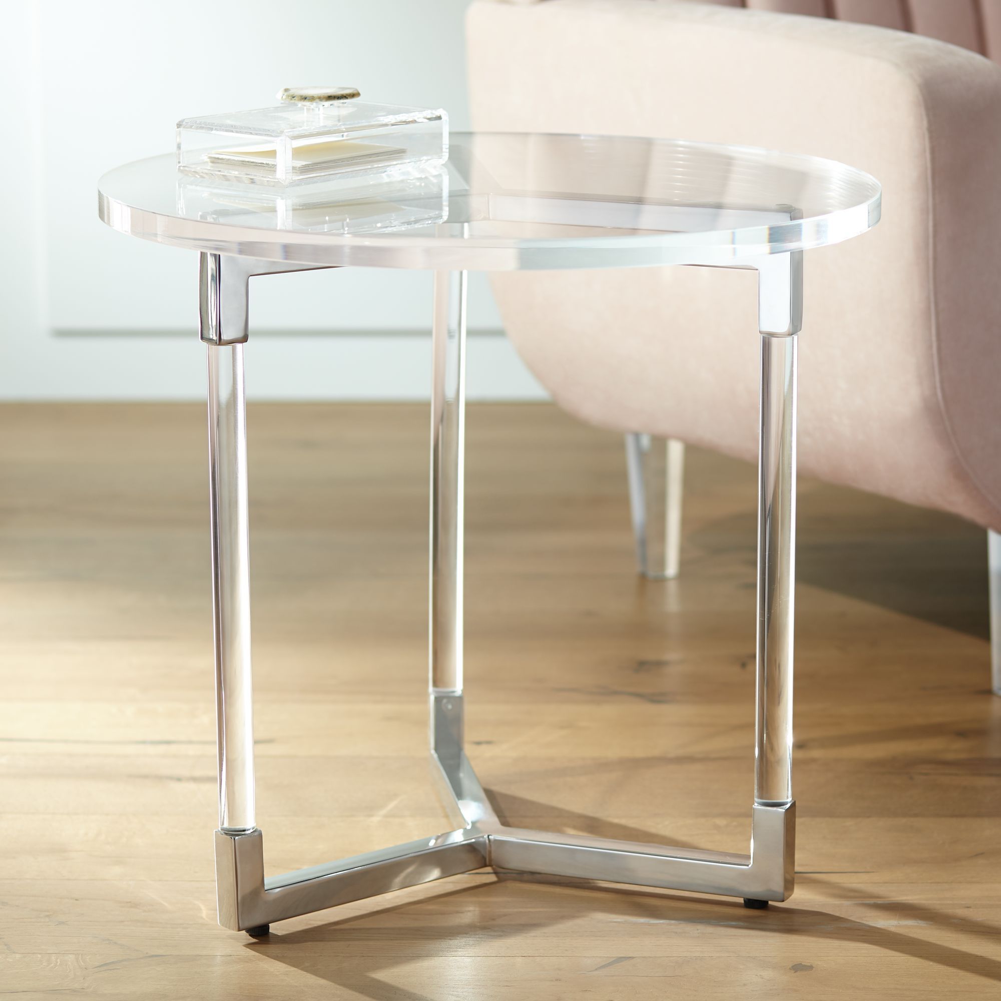 Studio 55d Linda 22" Wide Clear Acrylic Round Modern For Gold And Clear Acrylic Side Tables (View 3 of 15)