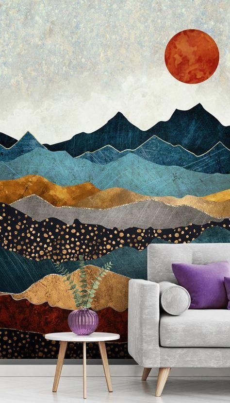 Stunning Amber Dusk Wall Muralspacefrog Designs (View 1 of 15)