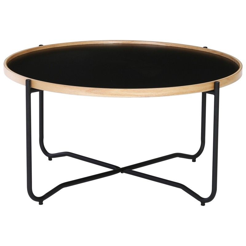 Tanix Wood & Metal Round Tray Top Coffee Table, 80cm With Brown Wood And Steel Plate Coffee Tables (View 4 of 15)