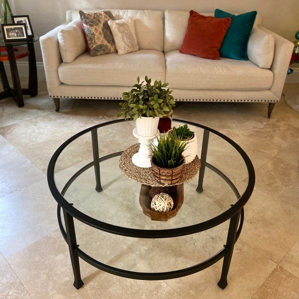 Tanner 36" Round Coffee Table | Round Glass Coffee Table Regarding Black Round Glass Top Cocktail Tables (View 14 of 15)
