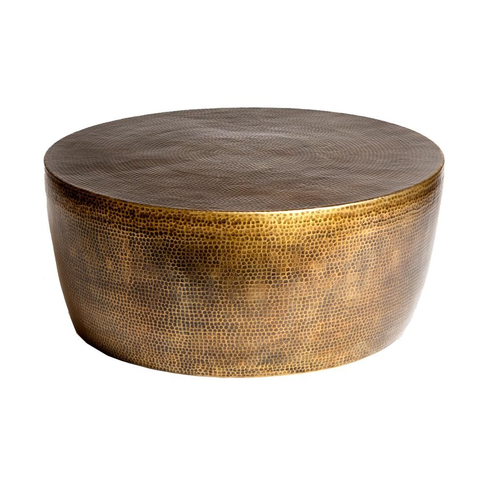 Taroudant Industrial Loft Hammered Brass Round Coffee For Hammered Antique Brass Modern Cocktail Tables (View 11 of 15)