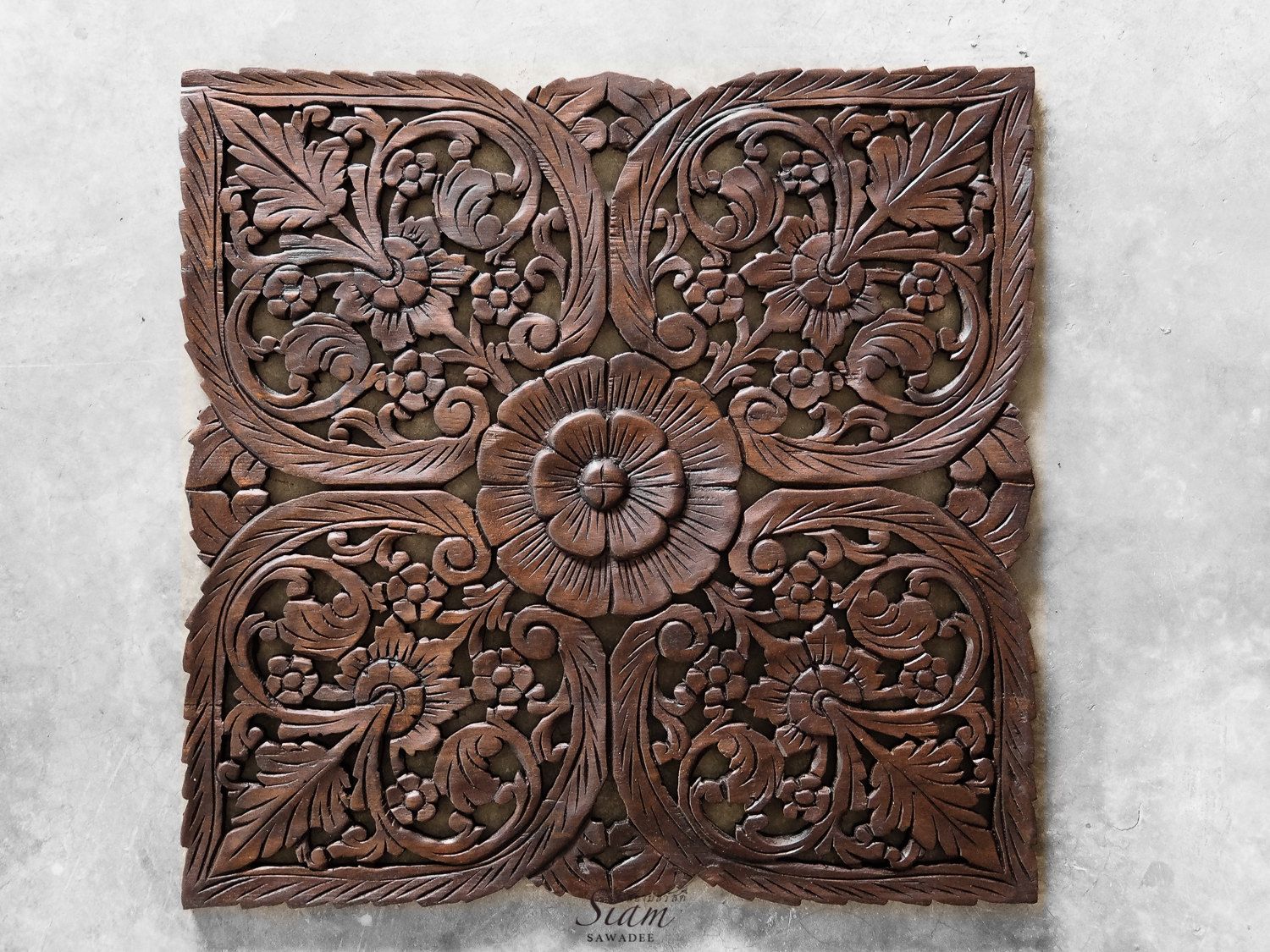 Thai Oriental Lotus Carved Wood Wall Art Decor Within Landscape Wood Wall Art (View 1 of 15)