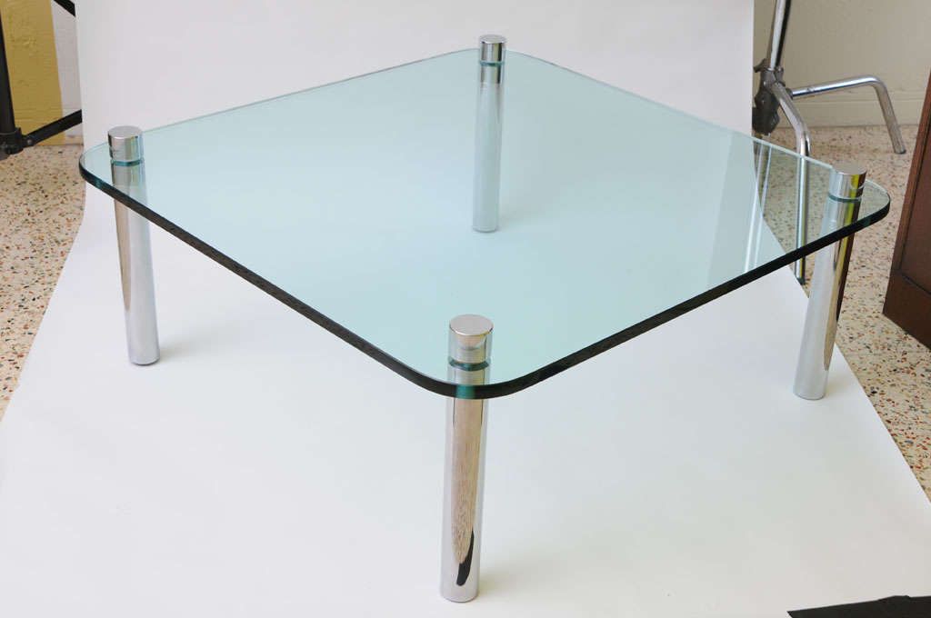 Thick Glass And Chrome Pace Style Coffee Cocktail Table At For Glass And Chrome Cocktail Tables (View 7 of 15)