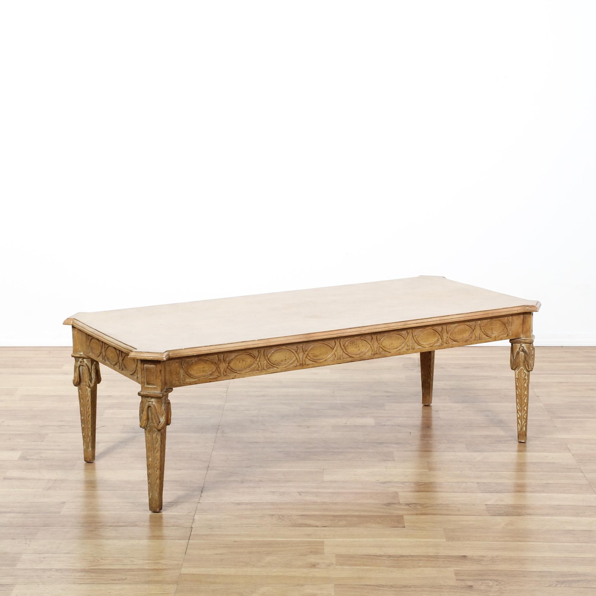 This Carved Coffee Table Is Featured In A Solid Wood With With Regard To Oceanside White Washed Coffee Tables (View 3 of 15)