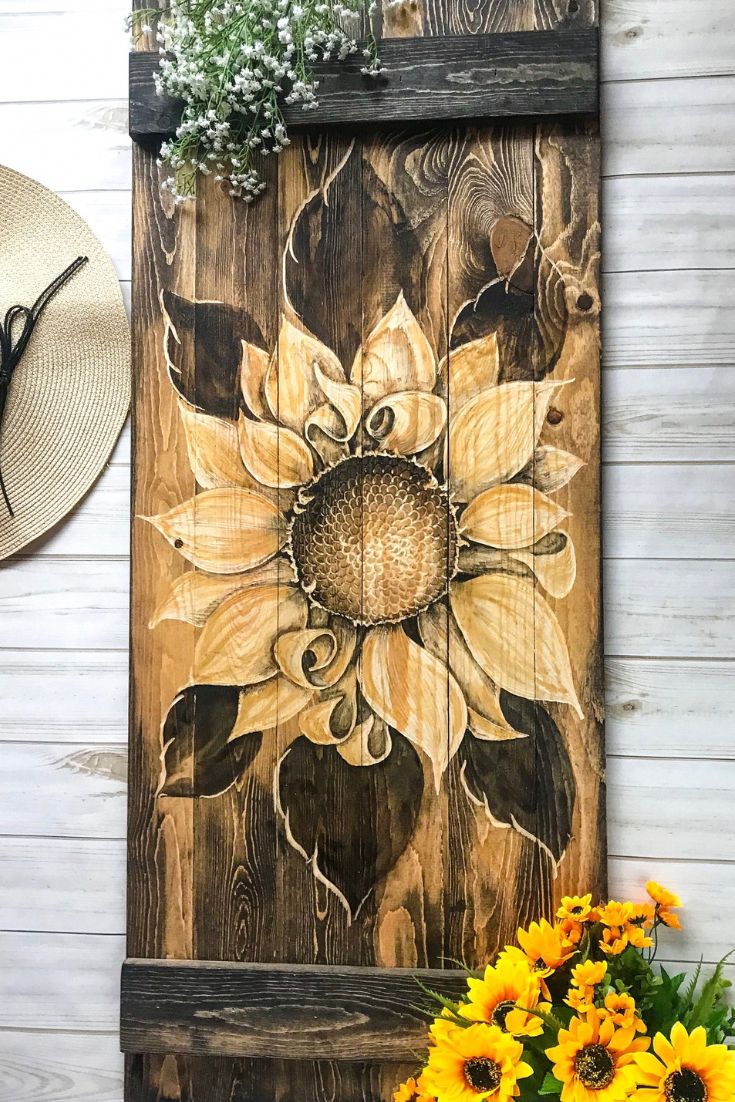 This Sunflower Is Hand Carved Into A Mini Barn Door. Hang For Sun Wood Wall Art (Photo 10 of 15)