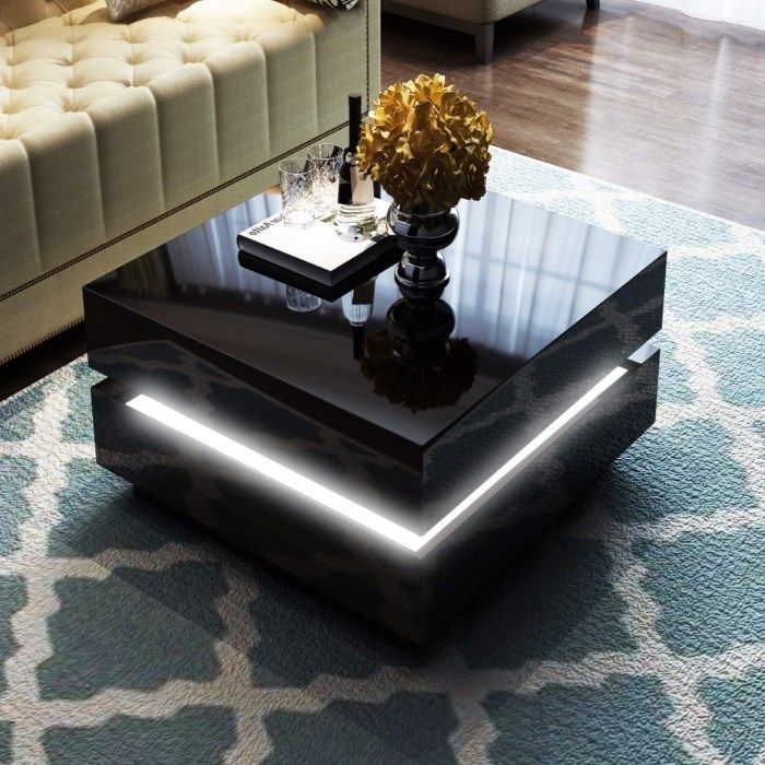 Tiffany Black High Gloss Cubic Led Coffee Table | Black Inside Square Matte Black Coffee Tables (View 4 of 15)