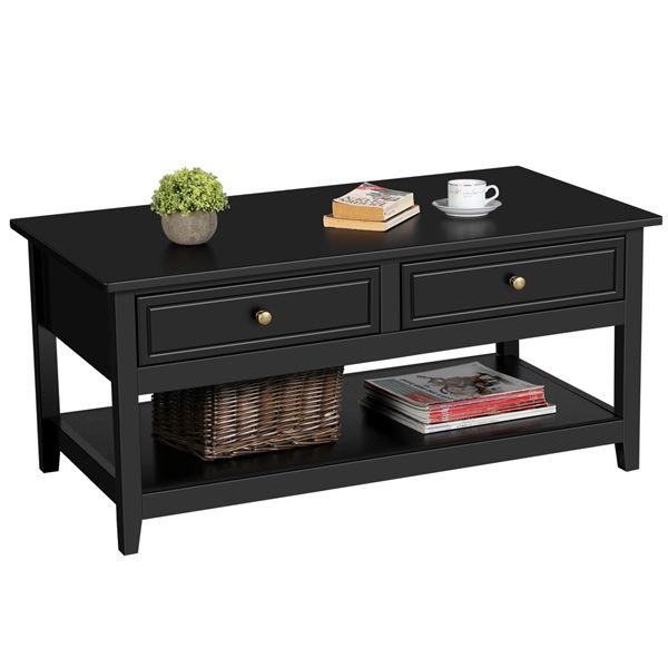 Topeakmart 2 Drawers Wooden Coffee Table Storage Tea Table With Regard To Open Storage Coffee Tables (View 13 of 15)