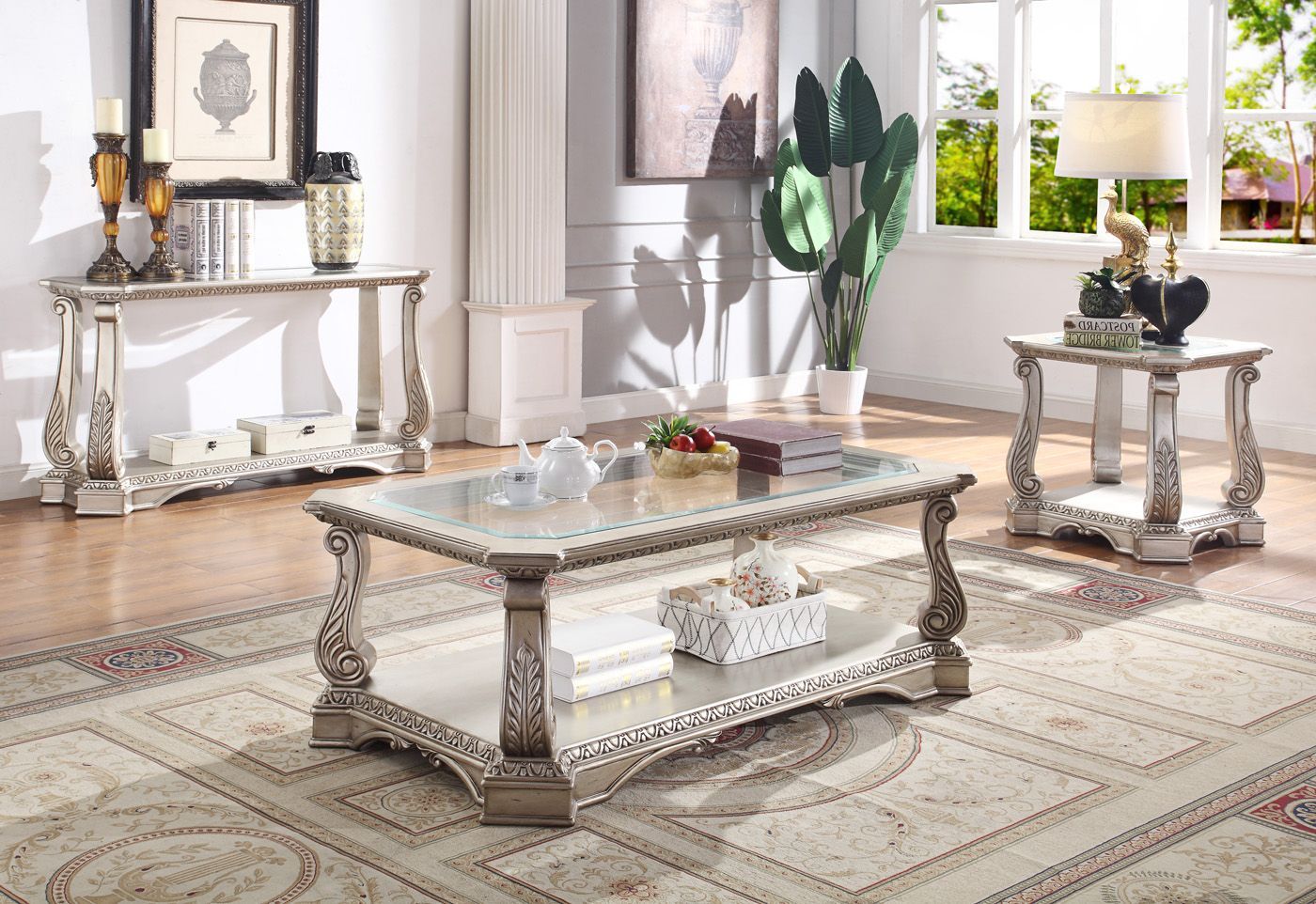 Traditional Rectangular Glass Top Coffee Table Antique Within Walnut And Gold Rectangular Coffee Tables (View 9 of 15)
