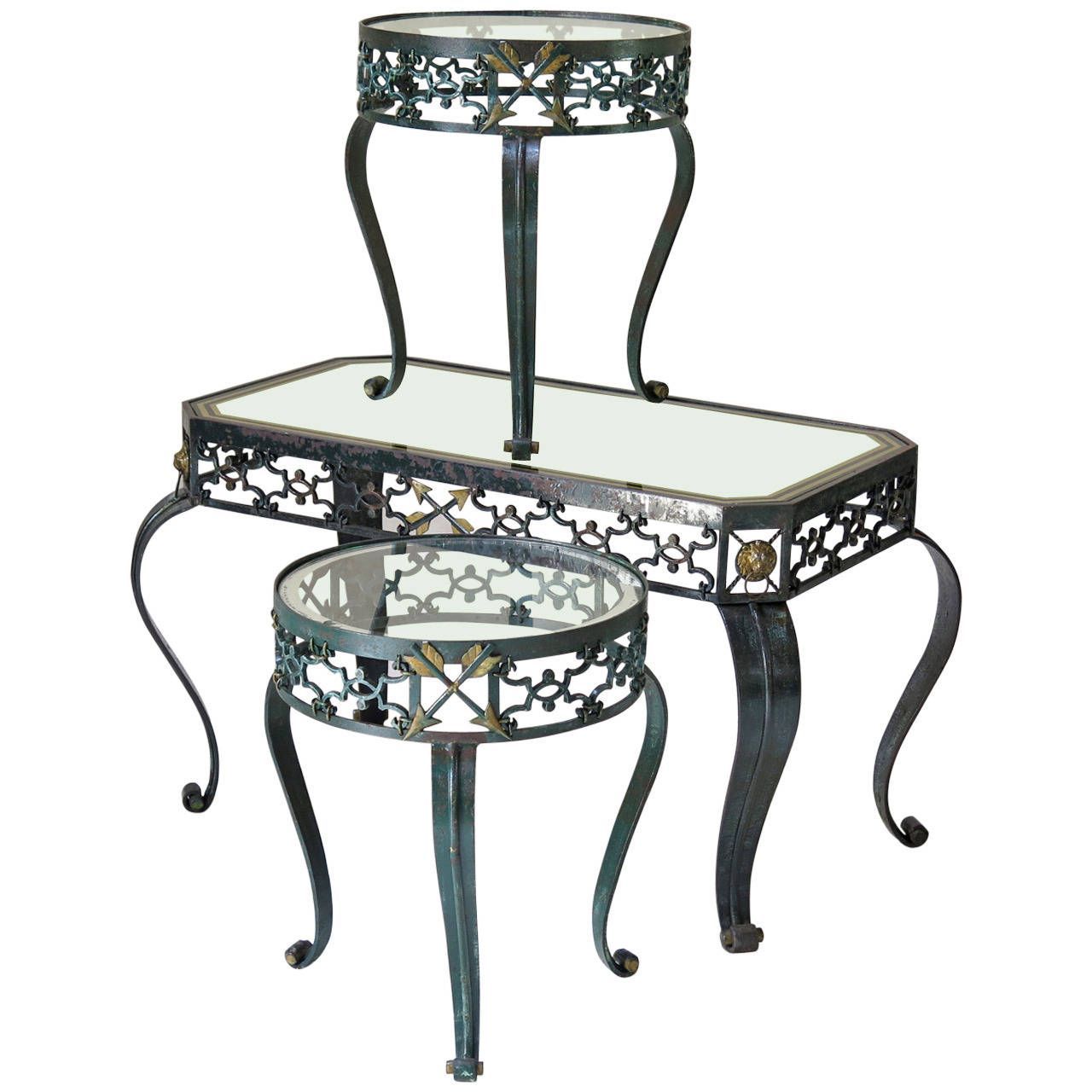 Trio Of Art Deco Wrought Iron Coffee Tables, France, 1940s Intended For Wrought Iron Cocktail Tables (View 4 of 15)