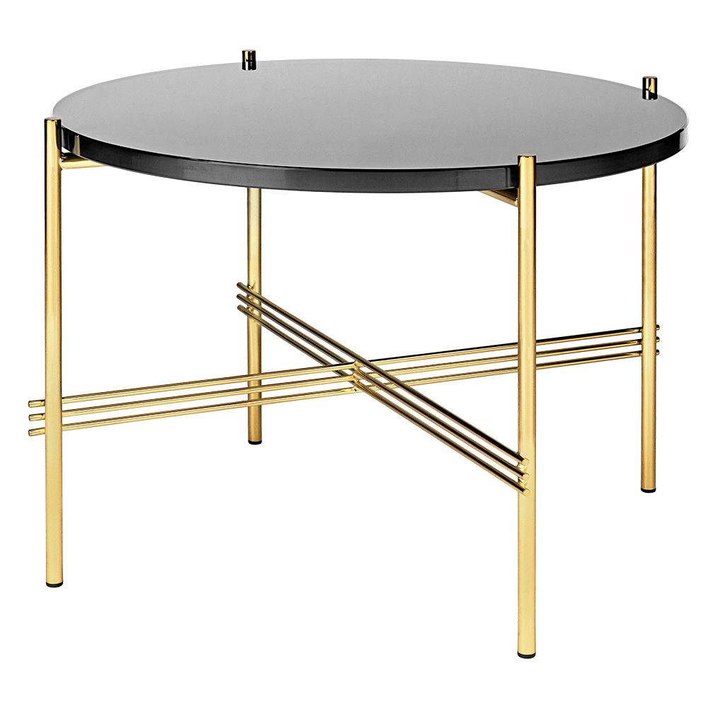Ts Round Coffee Table Small – Graphite Black Glass, Brass With Regard To Black Round Glass Top Cocktail Tables (View 7 of 15)